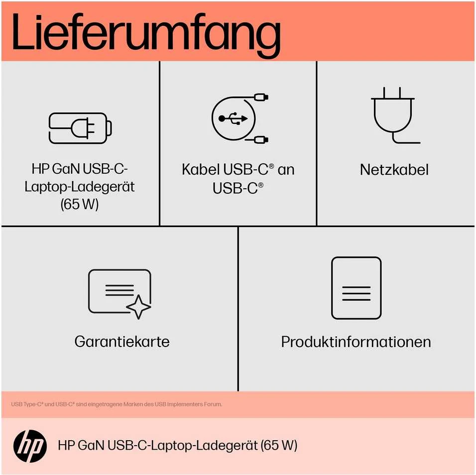 Hewlett Packard (HP) HP 65W GaN USB-C Nešiojamas kompiuteris Charger