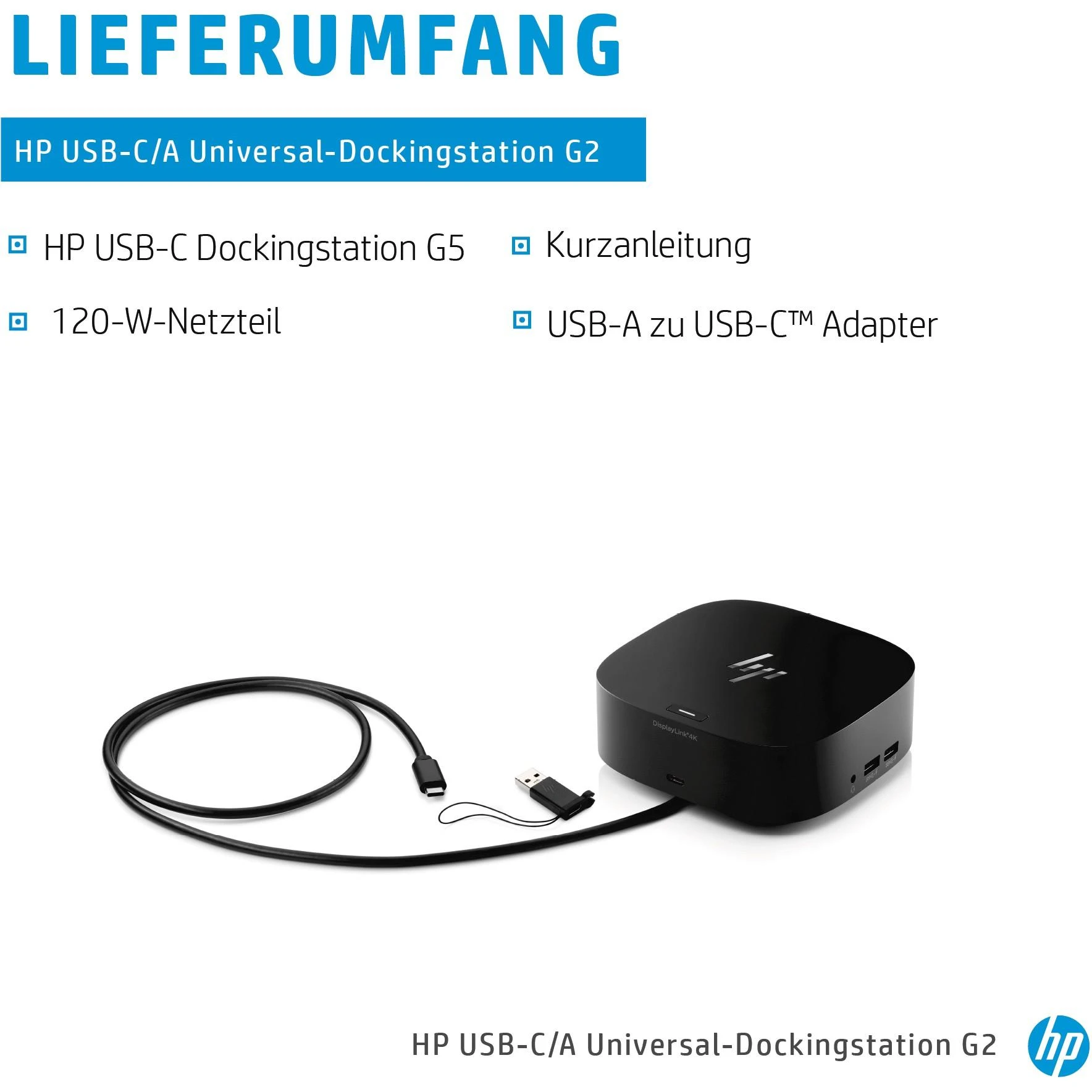 Hewlett Packard (HP) HP USB-C dokas G5 120 W – 4 x USB 3.0, 1 x USB-C (15 W), 2 x DisplayPort 1.4, 1 x HDMI 2.0, 1 x RJ-45, 1 x kombinuotas garso lizdas