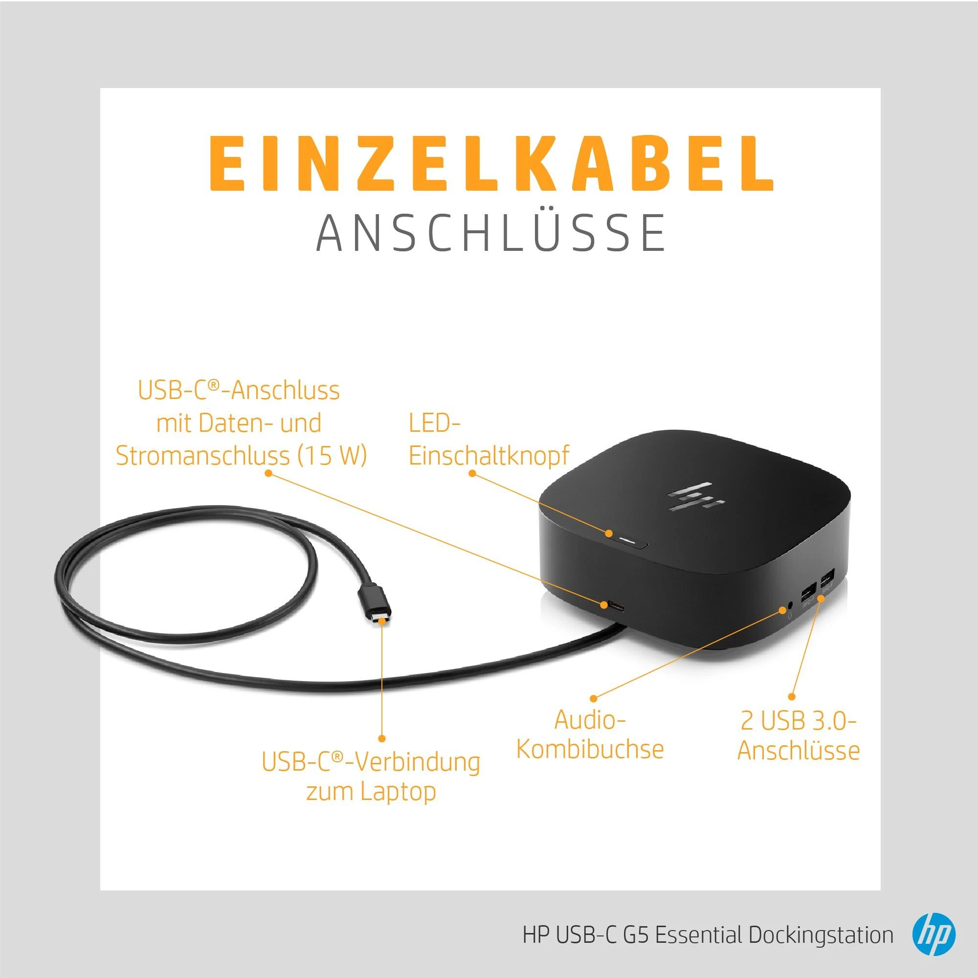 Šakotuvas Hewlett Packard (HP) HP USB-C G5 Essential Dock (EN)