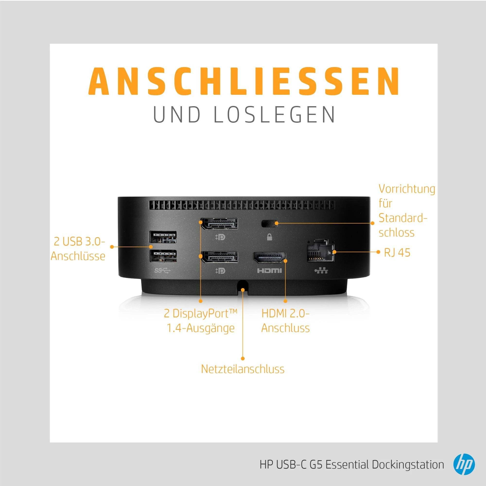 Šakotuvas Hewlett Packard (HP) HP USB-C G5 Essential Dock (EN)