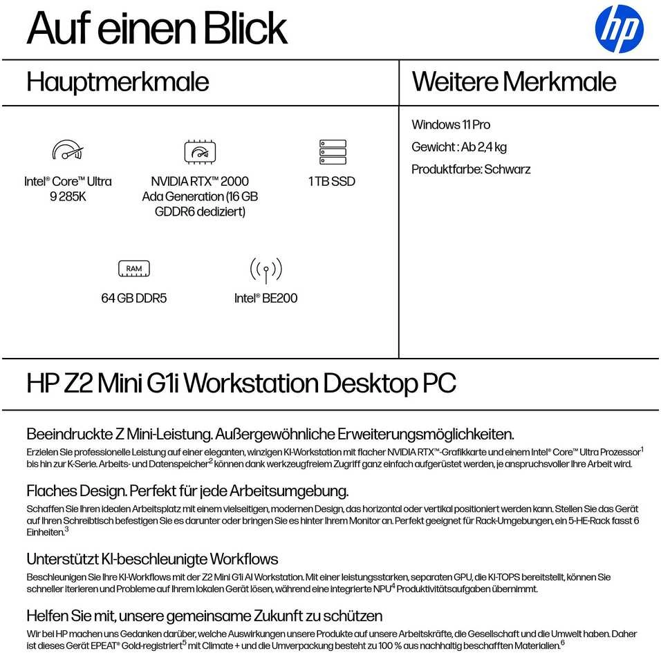 Stacionarus kompiuteris HP Z2 MINI G1I CU9 285K RTX 2000 - 64GB 1TB W11P6 WIFI7 BE KB/M