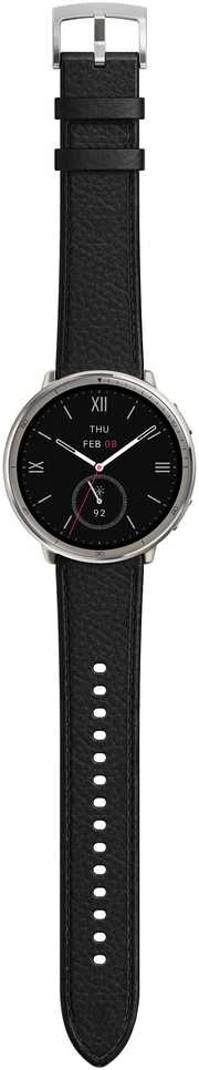 Išmanusis laikrodis - Amazfit Active 2, Sidabrinės spalvos korpusas su juodos spalvos odiniu diželiu