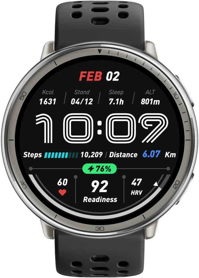 Išmanusis laikrodis - Amazfit Active 2, Sidabrinės spalvos korpusas su juodos spalvos odiniu diželiu