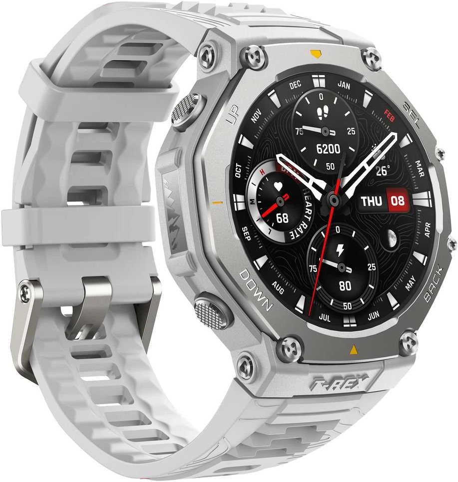 Išmanusis laikrodis Amazfit T-Rex 3, Nerudijančio plieno korpusas su pilkos spalvos silikoniniu dirželiu