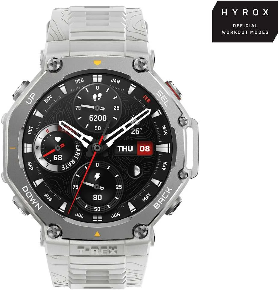 Išmanusis laikrodis Amazfit T-Rex 3, Nerudijančio plieno korpusas su pilkos spalvos silikoniniu dirželiu