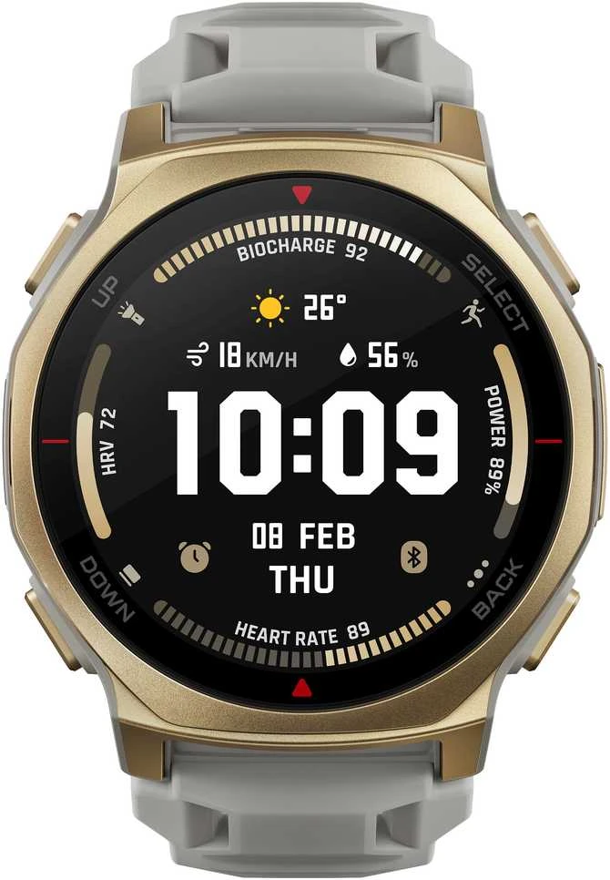 Išmanusis laikrodis „Amazfit T-Rex 3 Pro NFC“, 44 mm su silikoniniu dirželiu, aukso/pilkos spalvos
