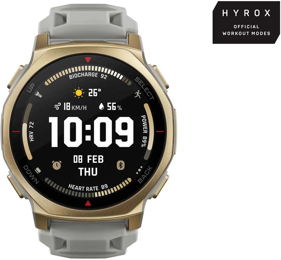 Išmanusis laikrodis „Amazfit T-Rex 3 Pro NFC“, 44 mm su silikoniniu dirželiu, aukso/pilkos spalvos
