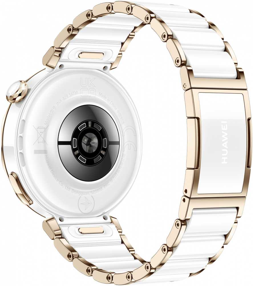 Išmanusis laikrodis Huawei Watch GT 5 Pro Active (42 mm), Baltos spalvos keramikinis dirželis su aukso spalvos detalėmis