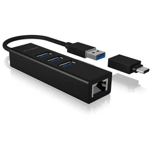 „Raidsonic“ | 4 privatūs įrenginiai, palaikantys USB 3.0 A tipo, C tipo, gigabito LAN | „Icy Box IB-HUB1419-LAN“