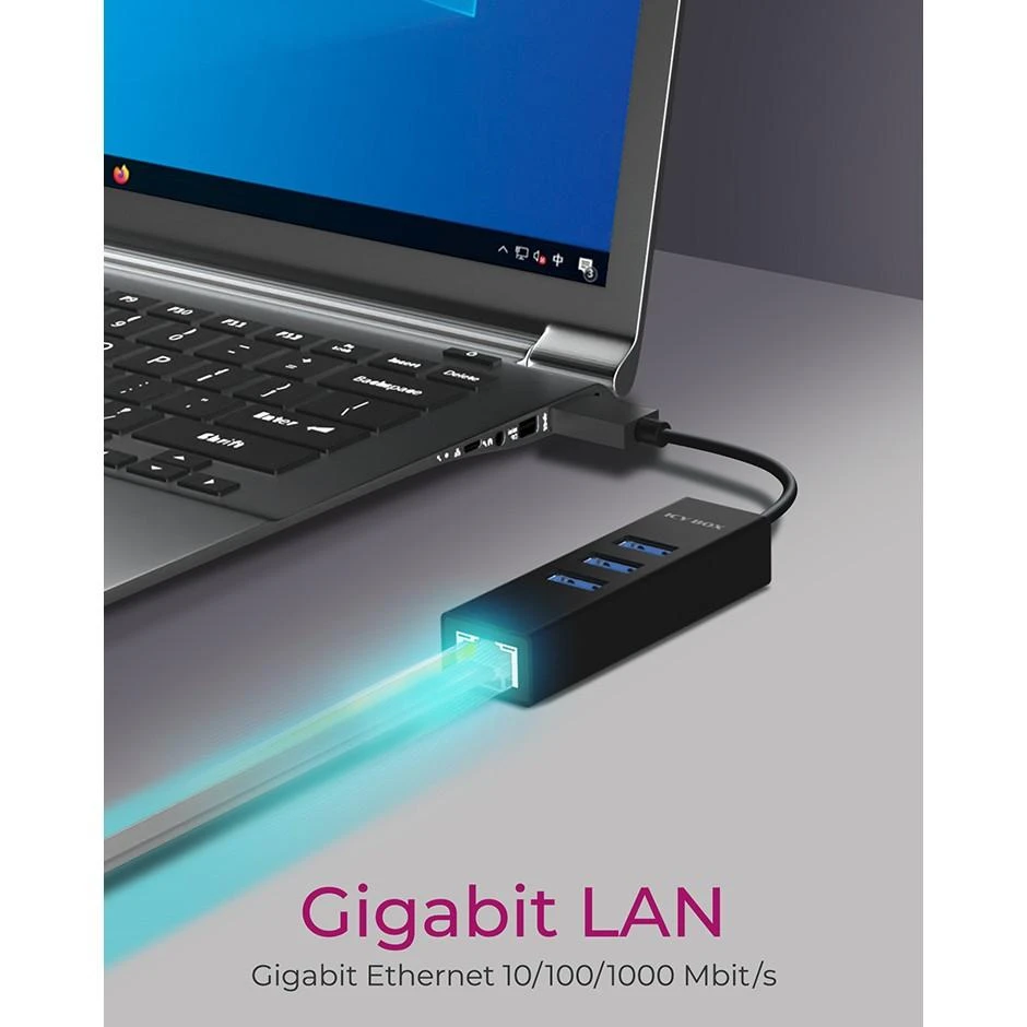 „Raidsonic“ | 4 privatūs įrenginiai, palaikantys USB 3.0 A tipo, C tipo, gigabito LAN | „Icy Box IB-HUB1419-LAN“