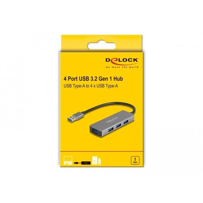 HUB USB Delock DeLOCK 63171 huby i koncentratory USB 3.2 Gen 1 (3.1 Gen 1) Type-A 5000 Mbit/s Pilka