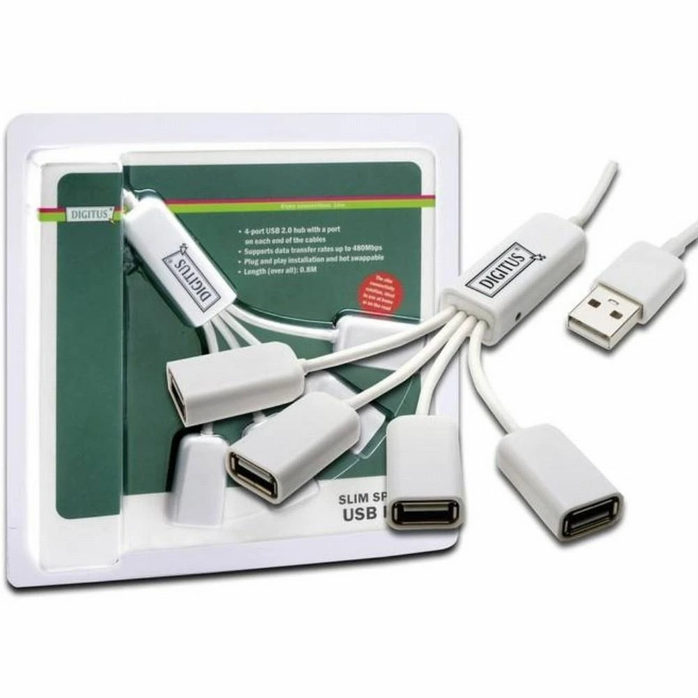 Assmann Electronic DIGITUS USB2.0 kabelio šakotuvas 4 prievadų magistralė maitinama 4xUSB A/F 1xUSB A/M be maitinimo šaltinio
