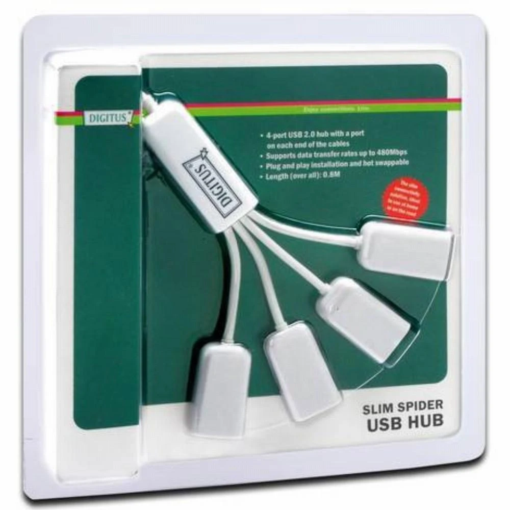 Assmann Electronic DIGITUS USB2.0 kabelio šakotuvas 4 prievadų magistralė maitinama 4xUSB A/F 1xUSB A/M be maitinimo šaltinio