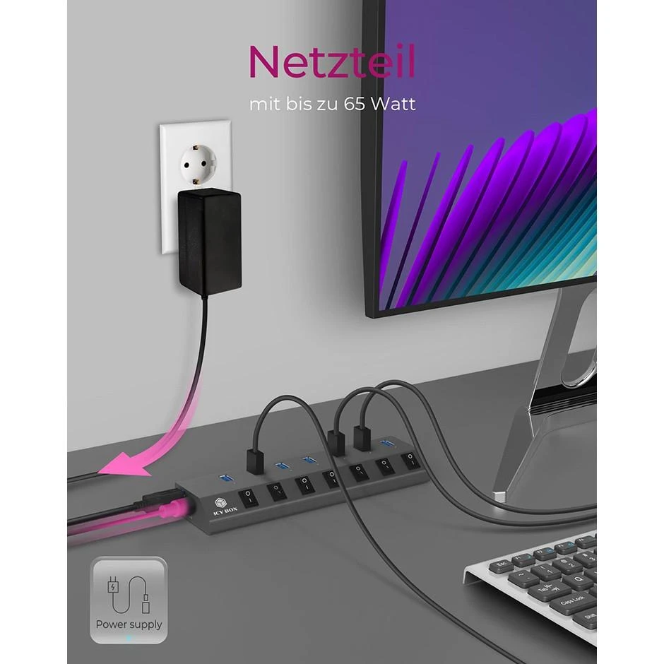 Icy Box RaidSonic ICYBOX IB-HUB1701-C3 7 prievadų šakotuvas su USB 3.0 Type-C ir Type-A sąsaja bei BC 1.2 palaikymu