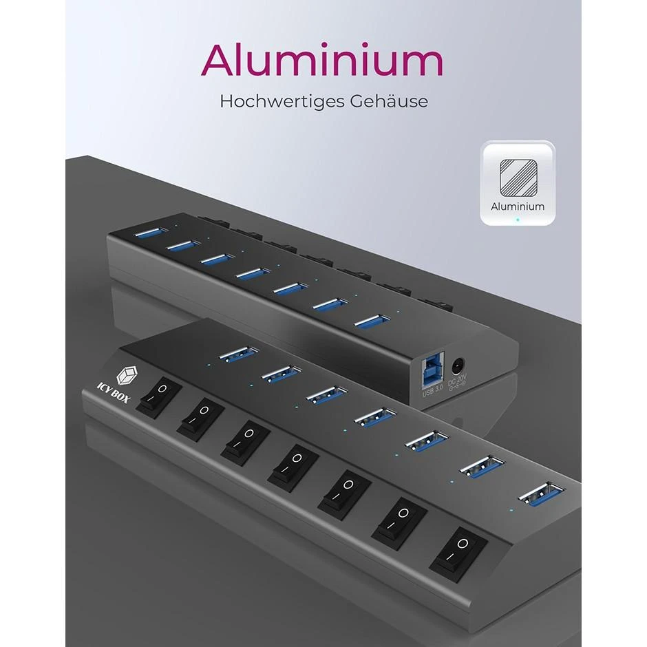 Icy Box RaidSonic ICYBOX IB-HUB1701-C3 7 prievadų šakotuvas su USB 3.0 Type-C ir Type-A sąsaja bei BC 1.2 palaikymu