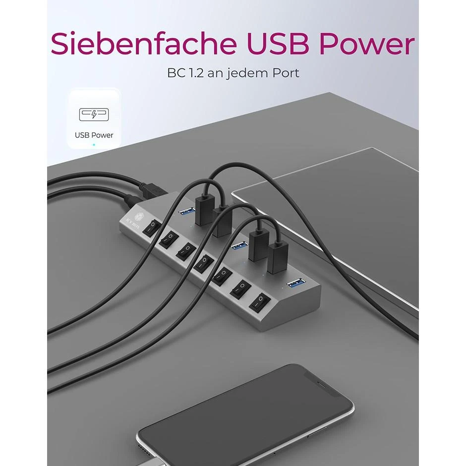 Icy Box RaidSonic ICYBOX IB-HUB1701-C3 7 prievadų šakotuvas su USB 3.0 Type-C ir Type-A sąsaja bei BC 1.2 palaikymu