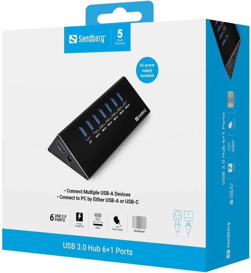 Sandberg USB 3.0 Hub 6+1 prievadai