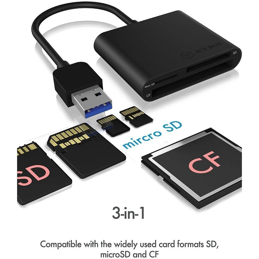 ICYBOX IB-CR301-U3 Icy Box Išorinis kortelių skaitytuvas USB 3.0, CF, SD, Micro SD