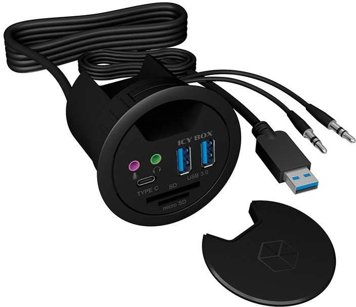ICYBOX IB-HUB1404A Icy Box Desk Hub 2x USB 3.0, 1x USB 3.0 Type-C, garso įvestis / išvestis, SD skaitytuvas