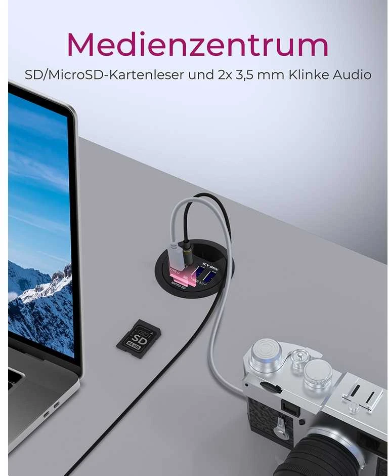 ICYBOX IB-HUB1404A Icy Box Desk Hub 2x USB 3.0, 1x USB 3.0 Type-C, garso įvestis / išvestis, SD skaitytuvas