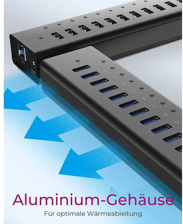 ICY BOX IB-AC6113 13x prievadas USB 3.0 šakotuvas su USB įkrovimo prievadu Juodas