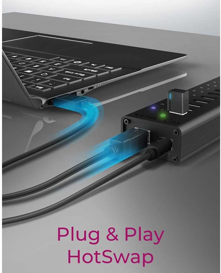 ICY BOX IB-AC6113 13x prievadas USB 3.0 šakotuvas su USB įkrovimo prievadu Juodas