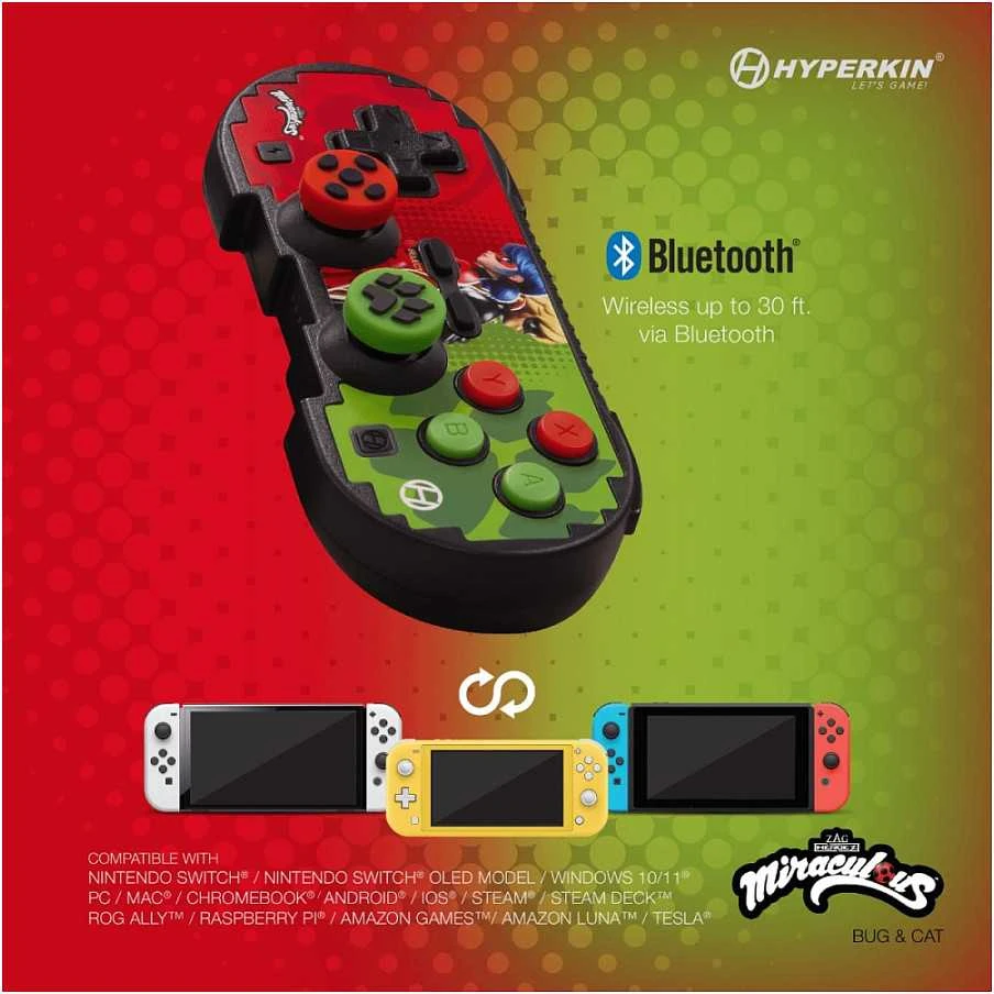 Carruzzo Hyperkin Pixel Art Žalia, Raudona „Bluetooth“ Žaidimų pultelis Nintendo Switch, Nintendo Switch Lite, „Nintendo Switch“ OLED