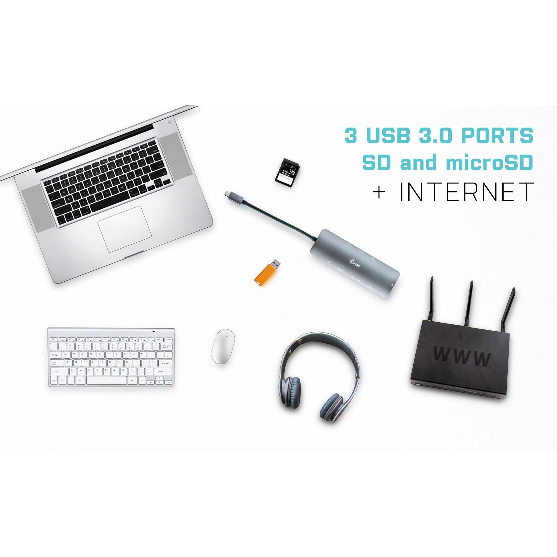 I-TEC USB C metalo nano dokas stotis 1xHDMI 4K 1xSD kortelių skaitytuvas 1xmicroSD kortelių skaitytuvas 1xGLAN 1xgarsas 3x USB 3.0 prievadas 1x USB-C PD