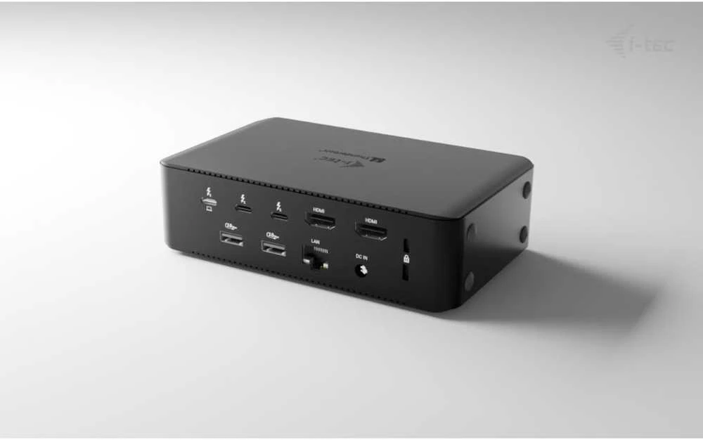 „I-tec Thunderbolt 5 Quattro“ ekrano dokas, 2x HDMI, 2x TB5 (iki 120 Gbps, 30 W), 5x USB (10 Gbps, BC 1.2), 2,5 colio garso išvesties kortelė, maitinimo šaltinis 140 W (TB5 kabelis, 1 m)