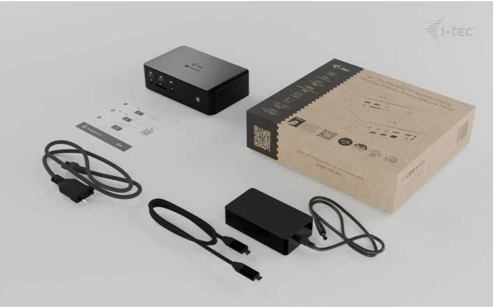 „I-tec Thunderbolt 5 Quattro“ ekrano dokas, 2x HDMI, 2x TB5 (iki 120 Gbps, 30 W), 5x USB (10 Gbps, BC 1.2), 2,5 colio garso išvesties kortelė, maitinimo šaltinis 140 W (TB5 kabelis, 1 m)