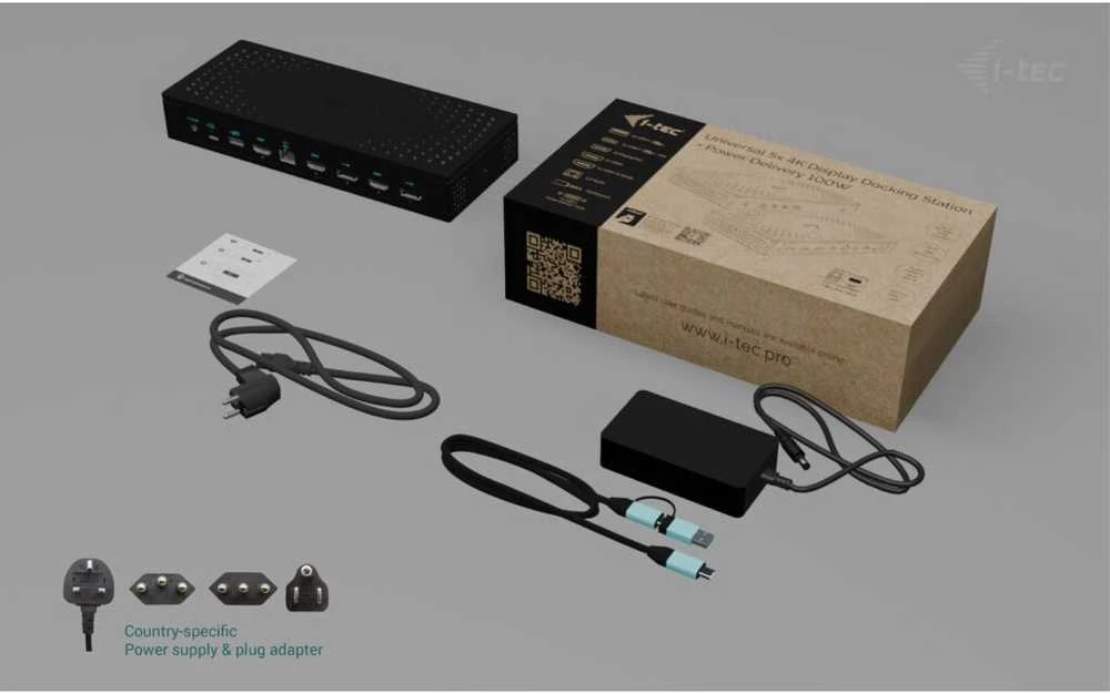 I-tec Universal 5x 4K/60Hz Ekrano prijungimo stotis 2xDP 3xHDMI LAN 2,5Gbps Garsas 2x USB-C maitinimo tiekimas 100W