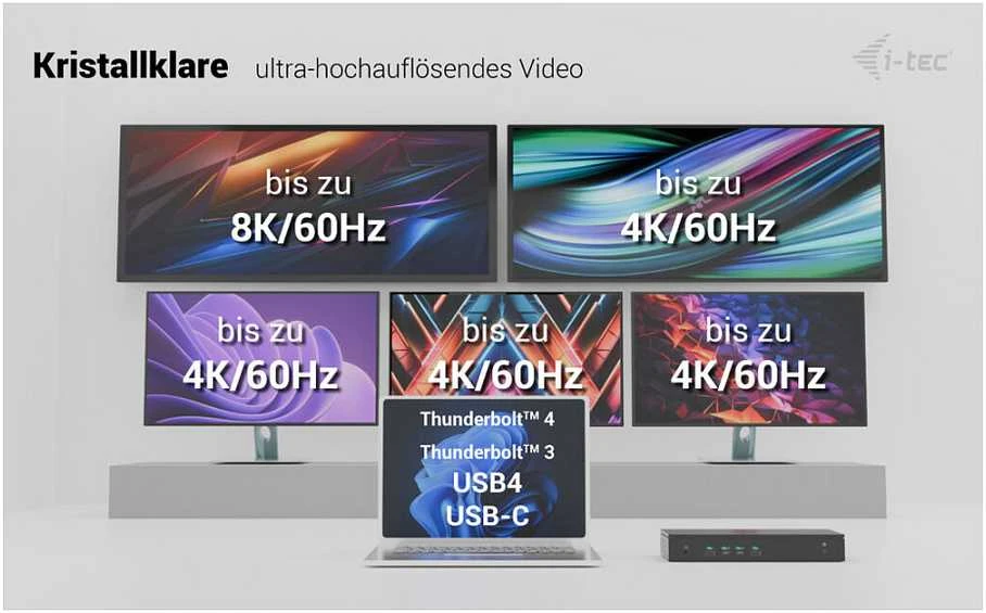 I-tec Universal 5x 4K/60Hz Ekrano prijungimo stotis 2xDP 3xHDMI LAN 2,5Gbps Garsas 2x USB-C maitinimo tiekimas 100W