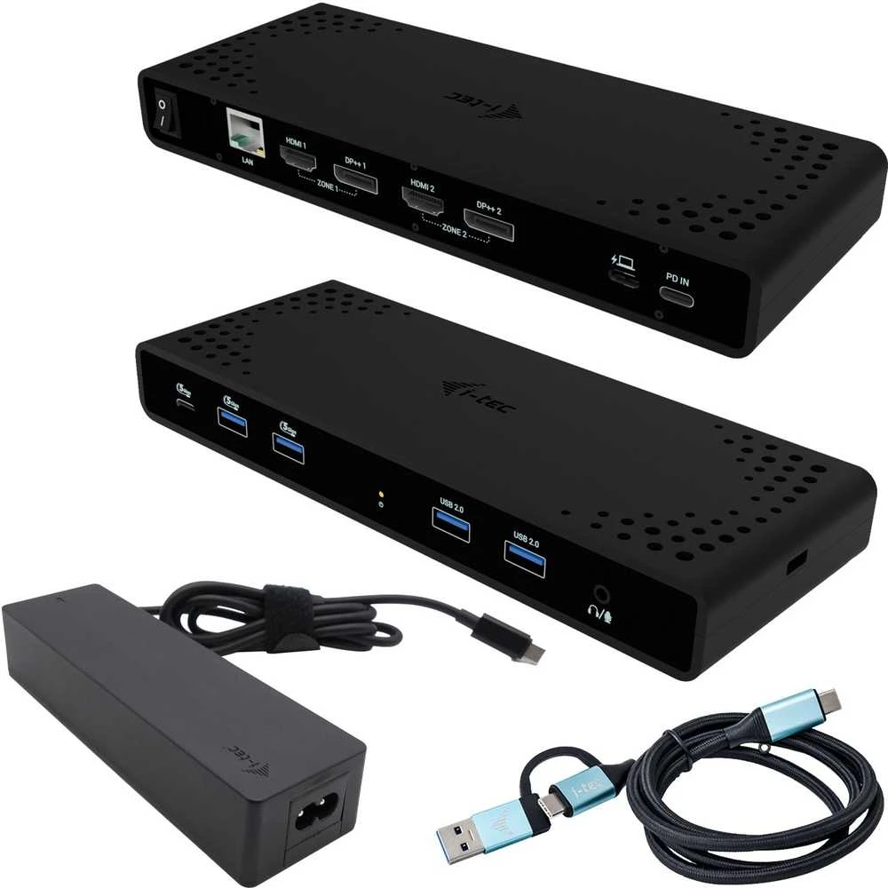 I-TEC universali dviguba 4K Ekrano prijungimo stotelė PD 85W + USB-C įkroviklis 100W