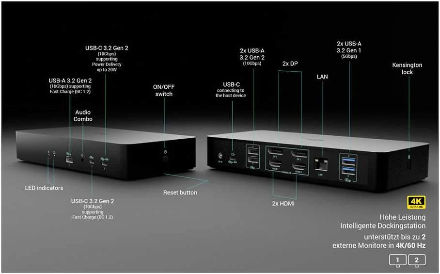 I-tec Universal Intelligent Dual Ekranas Dock PD100W