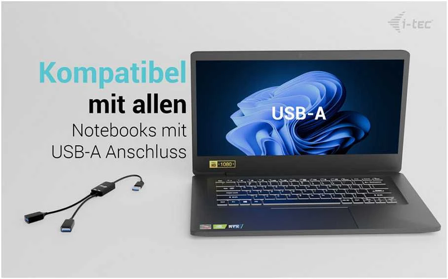 I-tec USB-A kabelio šakotuvas, 2 prievadų (2x USB-A), iki 5 Gbps, lankstus kabelio šakotuvas, 40 g
