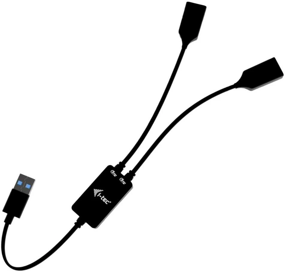I-tec USB-A kabelio šakotuvas, 2 prievadų (2x USB-A), iki 5 Gbps, lankstus kabelio šakotuvas, 40 g