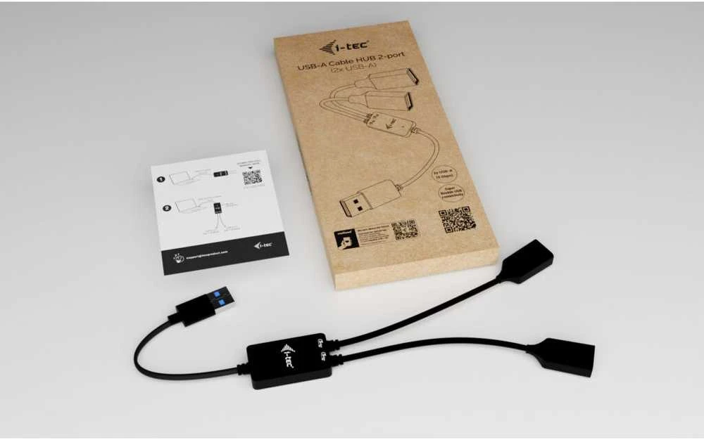 I-tec USB-A kabelio šakotuvas, 2 prievadų (2x USB-A), iki 5 Gbps, lankstus kabelio šakotuvas, 40 g
