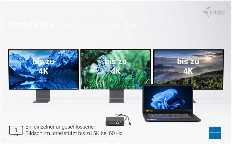 I-tec USB-C DP Dvigubas HDMI2xHDMI 4K 60Hz 1x USB-C (10Gbps) 5x USB-A (3x5Gbps) Maitinimo tiekimas 100W LAN Garsas + universalus įkrovimas 100W