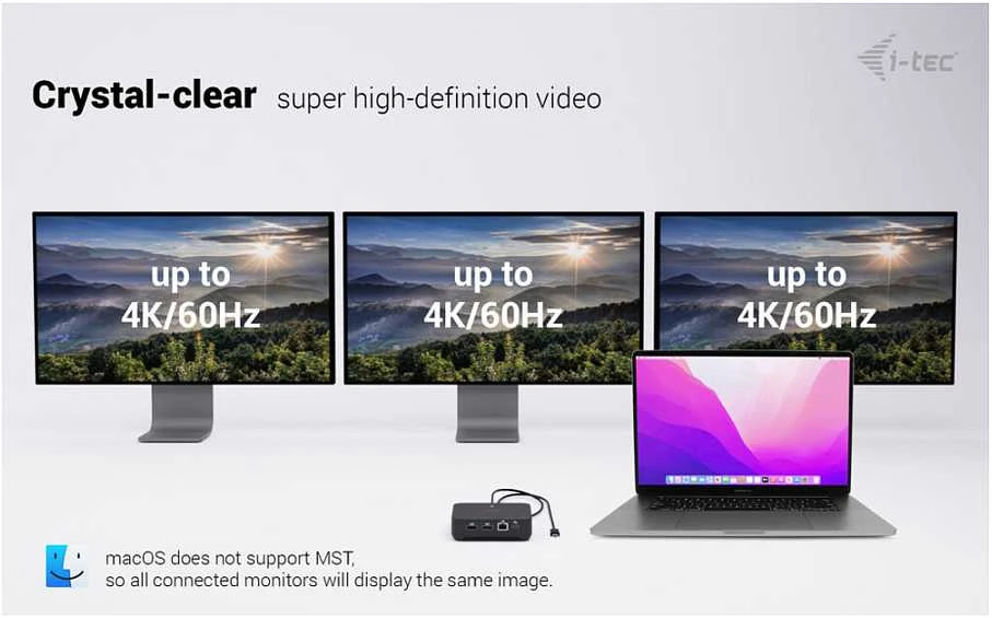 „I-tec USB-C DP“ dvigubas HDMI, 2xHDMI, 4K 60Hz, 1x USB-C (10Gbps), 5x USB-A (3x5Gbps), maitinimo šaltinis, 100 W LAN, garsas