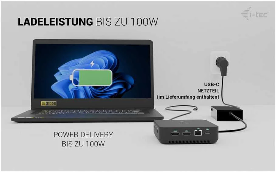 I-tec USB-C DP Dvigubas HDMI2xHDMI 4K 60Hz 1x USB-C (10Gbps) 5x USB-A (3x5Gbps) Maitinimo tiekimas 100W LAN Garsas + universalus įkrovimas 100W