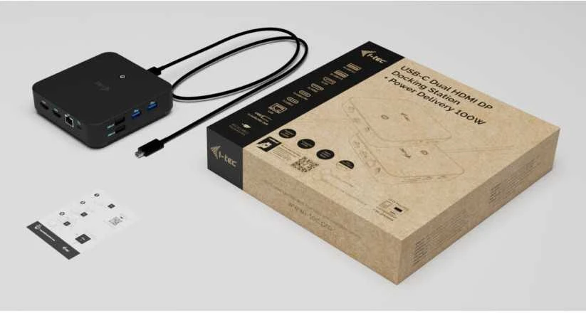 „I-tec USB-C DP“ dvigubas HDMI, 2xHDMI, 4K 60Hz, 1x USB-C (10Gbps), 5x USB-A (3x5Gbps), maitinimo šaltinis, 100 W LAN, garsas