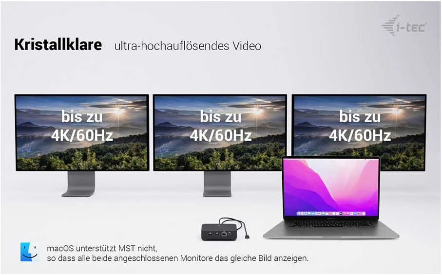 I-tec USB-C DP Dvigubas HDMI2xHDMI 4K 60Hz 1x USB-C (10Gbps) 5x USB-A (3x5Gbps) Maitinimo tiekimas 100W LAN Garsas + universalus įkrovimas 100W
