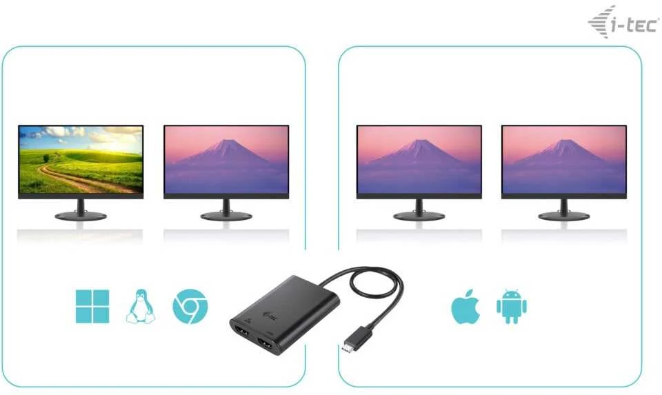 I-tec USB-C Dual 4K/60Hz (vienas 8K/30Hz) HDMI vaizdo adapteris