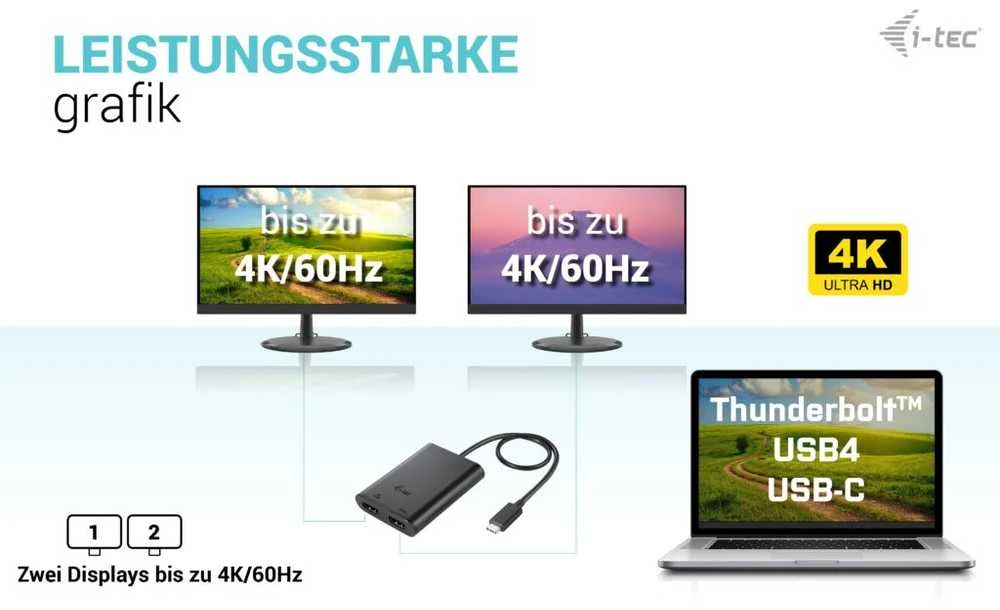 I-tec USB-C Dual 4K/60Hz (vienas 8K/30Hz) HDMI vaizdo adapteris