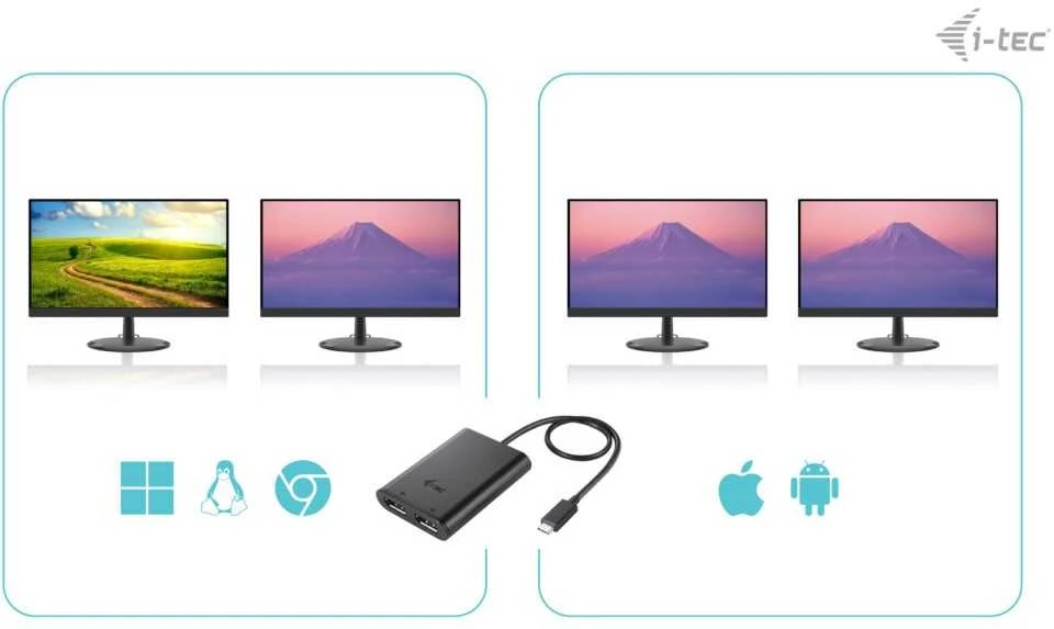I-tec USB-C Dual 4K/60Hz (vienas 8K/30Hz) DP vaizdo adapteris