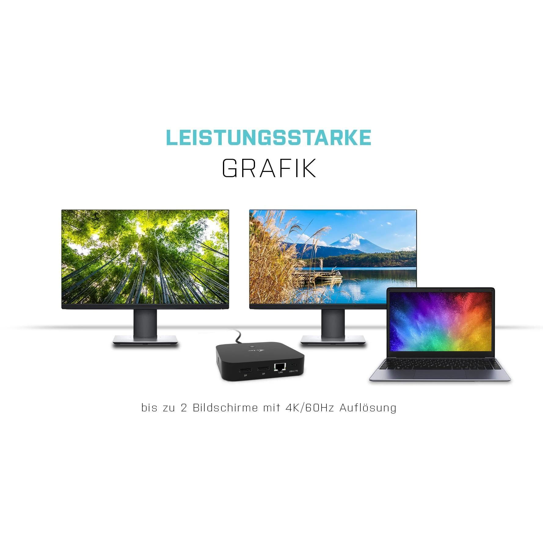 I-TEC USB-C Dviguba Ekrano MST prijungimo stotis 2x DP 1x GLAN 3x USB 3.1 2x USB 2.0 1x USB-C-Data 1x Audio / Mic Jack be maitinimo adapterio