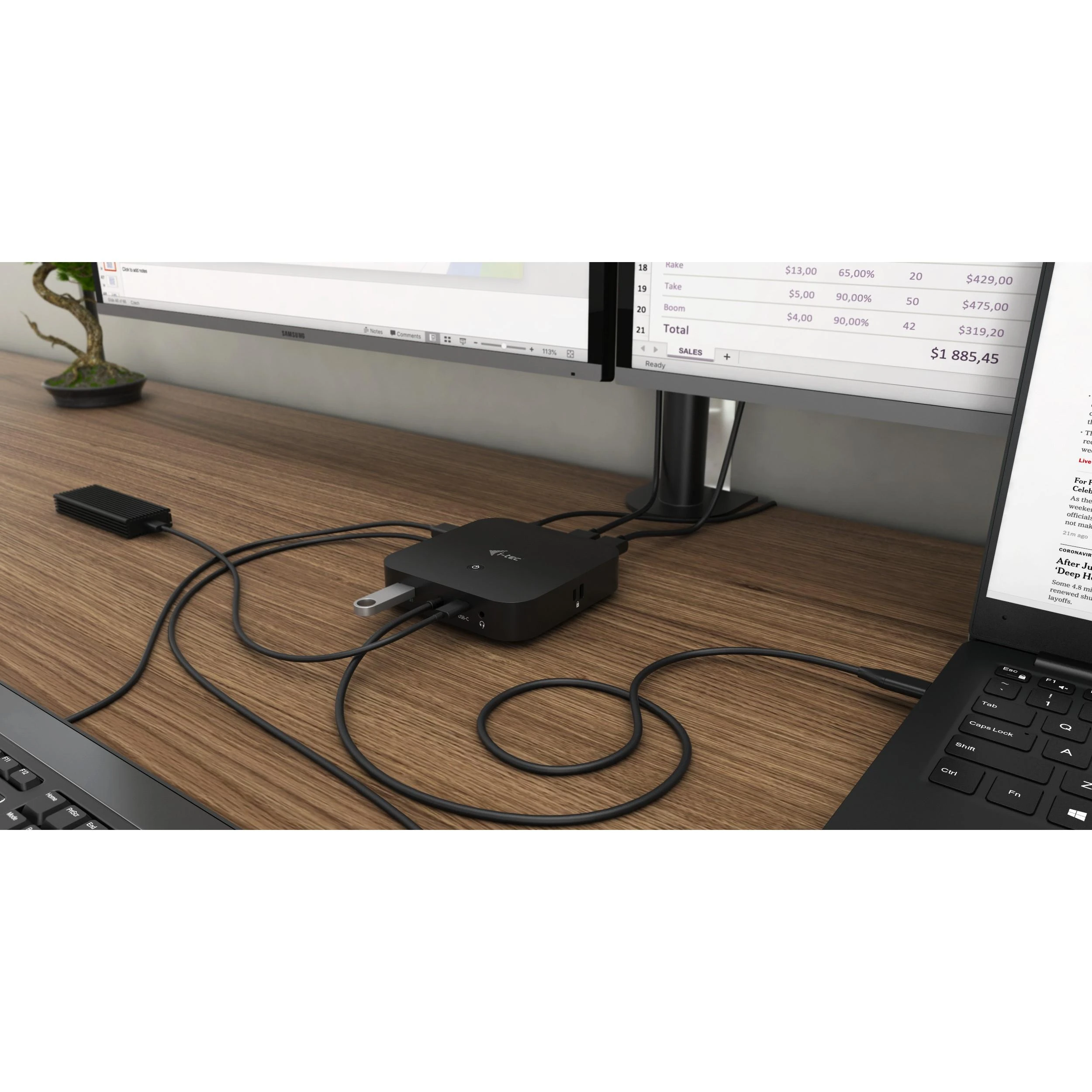 I-TEC USB-C Dviguba Ekrano MST prijungimo stotis 2x DP 1x GLAN 3x USB 3.1 2x USB 2.0 1x USB-C-Data 1x Audio / Mic Jack be maitinimo adapterio
