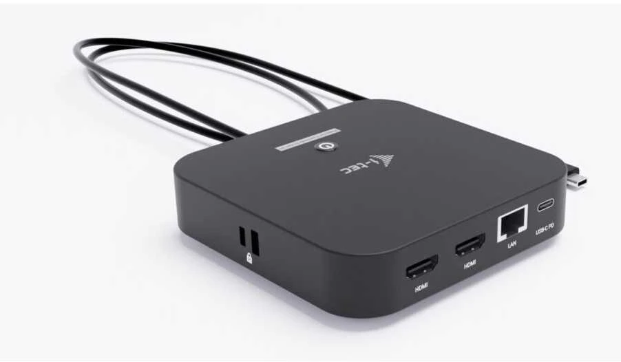 „I-tec USB-C“ dvigubas HDMI 2xHDMI 4K 60Hz 2x USB-C (10Gbps+5Gbps) 4x USB-A (2x5Gbps) Maitinimo tiekimas 100W LAN Garsas + universalus įkrovimas 100W