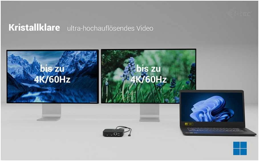 „I-tec USB-C“ dvigubas HDMI 2xHDMI 4K 60Hz 2x USB-C (10Gbps+5Gbps) 4x USB-A (2x5Gbps) Maitinimo tiekimas 100W LAN Garsas + universalus įkrovimas 100W