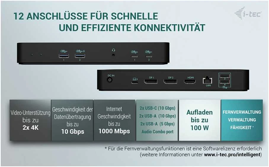 I-tec USB-C Intelligent Triple Ekranas Dock PD100W